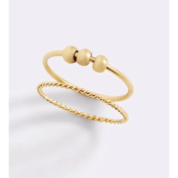 RETAIL $70 Mint & Lilly Dainty Stackable Beaded Fidget Ring Set*Size 8*Gold - Picture 1 of 2
